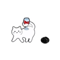 Pin esmaltado de gato blanco con copa de vino tinto y cierre de goma negra incluido - Gato que lleva una copa de vino en la espalda