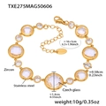 Golden stainless steel bracelet with round Czech glass stones and zircons - Gold White