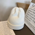 Thick warm white rabbit fur knit beanie hat featuring ribbed texture for winter fashion - Elastic / White