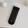 Elegant black lace crew socks with wave ruffles and textured mesh for a Lolita style - Black Cable Knit