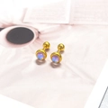 Golden titanium tassel earrings with iridescent moonstone bead and screw-back closure - Moonstone Stud / Gold Color - Moonstone Stud (Single)
