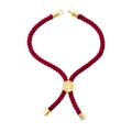 Adjustable red braided rope bracelet with gold sliding clasp featuring tree branch relief - Bracelet: 17