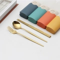 Portable golden stainless steel cutlery set with colorful dolphin storage cases - Type F Gold
