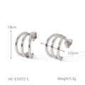 Silver triple-layer C-shape stainless steel earrings with 1.8cm height and secure backings - Triple C-Shape Silver Style (HC-E10072-S)