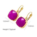Detail of square natural stone earrings with 14K gold plated leverback closure and 13.5mm size - Rose Red