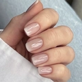 Short square press-on nails with pink French gradient glossy finish on hands - Pink White Gradient Glue Type (JP3479)