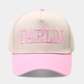 Trucker-Cap in Rosa und Beige mit DARLIN-3D-Stickerei und stilvollem Kontrastfarben-Design - Verstellbar / Rosa