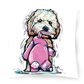 Digital printed pillowcase featuring artistic golden poodle and pink bunny illustration - Style 11