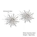 Detailed view of silver stainless steel sunburst earrings with size and weight specs - Silver (YYE025164-P)