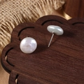Boucles d'oreilles en argent sterling S925 avec perles naturelles blanches rondes - Forme du bouton