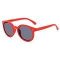 Kids vintage round sunglasses with a bright red frame and dark grey lenses for UV protection - Red Frame Grey Lens