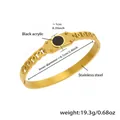 Dettaglio del bracciale in acciaio inossidabile placcato oro 18k con dimensioni intarsio - Bracciale Rotondo in Acrilico Nero Oro (Z315)