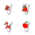 U-shaped Christmas faux nose rings set with reindeer bell and santa hat designs - White Gold Finish Christmas Set / 4Pcs Set / Silver Multicolor