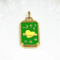 Green tarot style pendant featuring a yellow heart planet and golden moon on white waves - Heart Planet - Green (Pendant Only)
