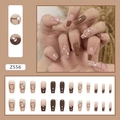 Glossy brown and nude press-on nail set with square gems and Z556 geometric design - Textured Brown Series (Z556)