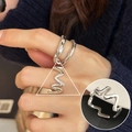 Polished silver wavy open ring for women featuring minimalist cross-line design details - Jagged Wave Design