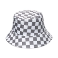 Detail of checkered bucket hat featuring neat stitching and heavy-duty canvas texture - M (56-58cm) / Gray