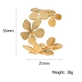 Detailed view of 18K gold plated petal cuff bangle with 55mm height and 31mm width specs - Gold