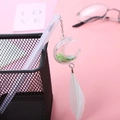 Creative white gel pen with moon pendant, green sequins, and white feather charm - Moon White