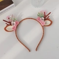 Weihnachts-Rentier-Geweih-Haarreif mit rosa Schleifen und Blumen für Mädchen - Rosa Stirnband