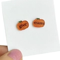 Sparkly orange pumpkin earrings featuring give thanks text for Thanksgiving fall jewelry - Pumpkin Give Thanks Style (1)