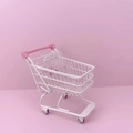 Mini metal wire shopping cart desk organizer model in pink and white finish - Medium Pink Contrast Shopping Cart 13.5*9.5*15cm