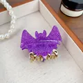 Paarse glitter vleermuis haarklem met gouden metalen tanden voor Halloween-stijl - 5.2cm / Paars