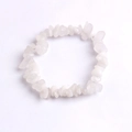 Minimalist handmade bracelet with milky white natural raw stone chips on elastic cord - White Jade