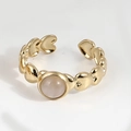 Adjustable gold titanium steel ring with heart links and a round natural gemstone - Adjustable Open / Heart Pink / Gold/Pink