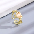 Adjustable bow ring with heart pink cat eye stone and 18K gold plated finish - Gold Heart Cat Eye Open Ring (A-1324)