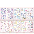 Set mit 10 Blättern von Aquarell-Einhorn-Tattoos für Kinder mit Regenbogen und Sternen - Einhorn EB Serie