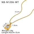 Detailed size specifications for 18K gold stainless steel pendant with zircon necklace - White Gemstone Rectangular Style (NB-N1206-WT) / 18K Gold