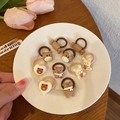Set of cute cartoon bear and bunny elastic hair ties in warm earthy tones for kids - Beige Coffee Strawberry Bear 10 Pieces Set