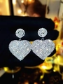 Statement silver heart earrings encrusted with sparkling crystals for a luxury look - Silver Large Heart Full Rhinestone Style (DTE1516314S-W)