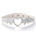 White PU leather choker with heart metal ring and bat wings for Halloween cosplay - Silver Wings White PU Choker