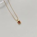 Collana vintage con catena a sfere dorate e pendente con gemma rossa rimovibile - Rosso Rosa (DDK080)