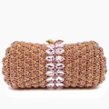 Luxurious rose gold crystal evening clutch bag with sparkling rhinestone mesh exterior - Pink