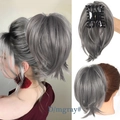 Detailed view of the claw clip mechanism and messy bun hairpiece in grey synthetic fiber - Dark Gray-D/mgray