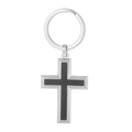 Silver stainless steel cross keychain with black carbon fiber inlay and a metal ring - Silver Black Carbon Fiber Cross (KY1194-Z)