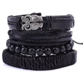 Ensemble de bracelets multicouches en cuir noir pour homme avec breloque hibou - Hibou / chouette
