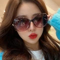 Women's oversized round sunglasses with purple gradient lenses and rhinestone accents - Trendy Style Purple