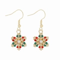 Detailweergave van gouden sneeuwvlok oorbellen met rode en groene kristallen voor Kerst - Rood Groen Kleurrijke Strass Sneeuwvlok(EH982)