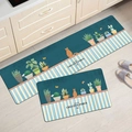 Set di tappeti da cucina blu scuro con gatti e piante su pavimento in legno - Fiore Verde / 40*60cm