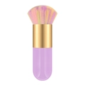 Portable kabuki brush with rainbow gradient bristles and purple textured handle - Small Chubby Purple Gold Rainbow Hair