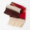 Mohair plaid scarf featuring red and orange stripes with cream tassels on a white background - 45x200+10x2cm / Red Brown Orange Stripe