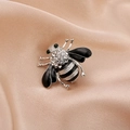 Cute bee brooch featuring black enamel and sparkling rhinestones on silver metal base - Style 8