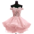 Abito corto da principessa rosa con spalle scoperte e pizzo floreale per banchetti e feste - Taglia US 2 (S) / Rosa