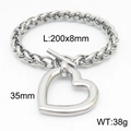 Silver stainless steel heart pendant bracelet with toggle clasp and size specifications - Steel Color Bracelet (KB168186-Z)