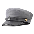 Berretto militare in tessuto grigio con visiera in pelle nera e logo ancora d'argento - M(56-58cm) / Grigio