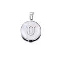 Detailed macro view of retro stainless steel letter U pendant with mother of pearl inlay - Letter U / 22mm (1 Piece/Pack) / Steel